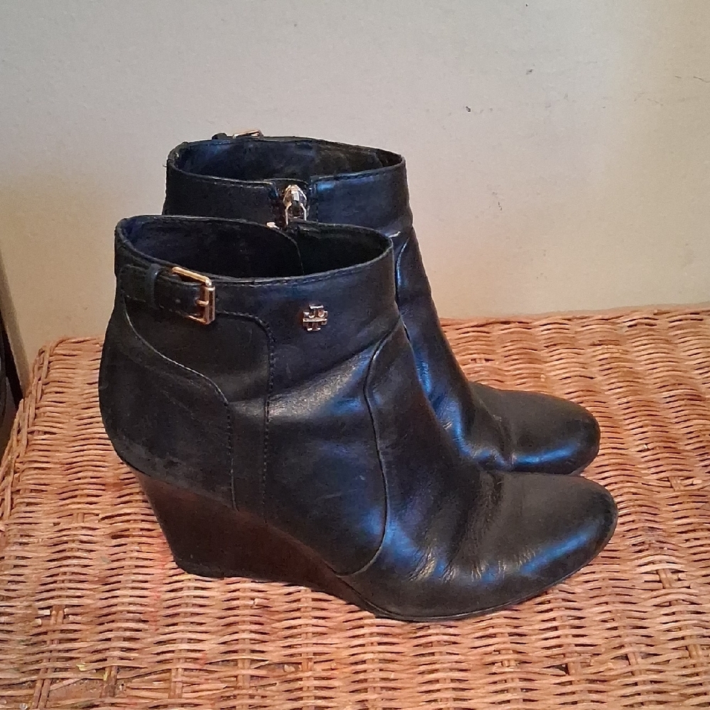 TORY BURCH Black Wedge Ankle Boots Size 9